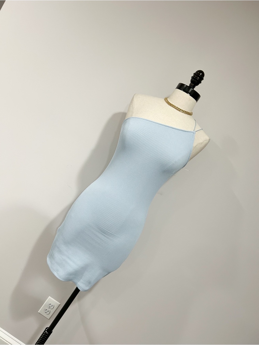H&M Light Blue Ribbed Slip Dress with Thin Straps